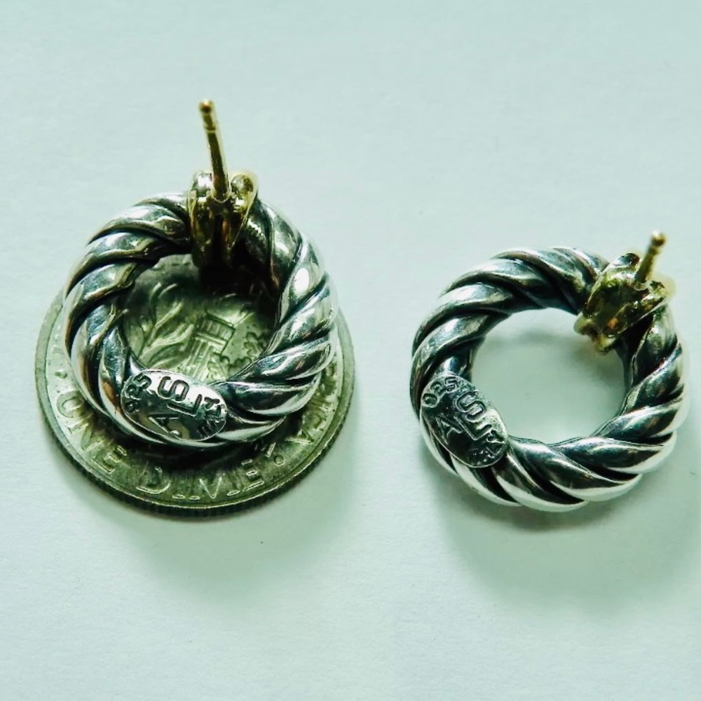 ❤️ Twisted Cable Earrings 925 18K ITALY - Picture 4 of 7